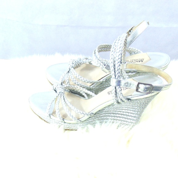 michael kors silver wedge sandals
